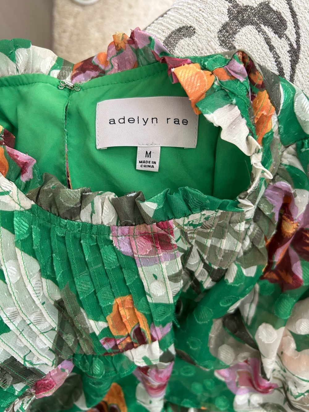 Adelyn Rae Emerald Green Floral Ruffle Pleated Top - Picture 5 of 6